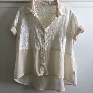Floral Laced & Chiffon Loose Button Up Top